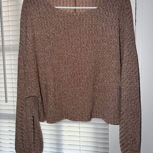 SHEIN Ribbed Heathered Tan Knit Top